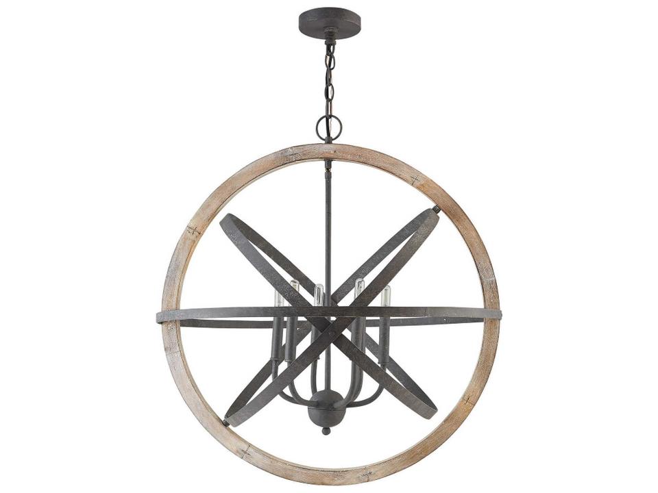 Bluffton 6-Light Orb Pendant Light in Iron and Wood