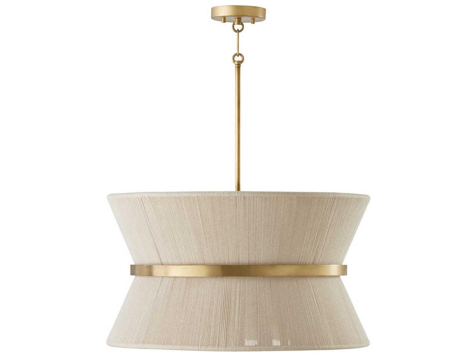 Cecilia 8-Light Bleached Natural Rope Pendant Light in Patinaed Brass