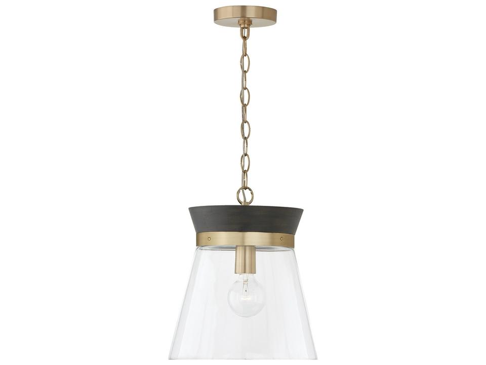 Finn 1-Light Geometric Pendant Light in Matte Brass and Black Stain