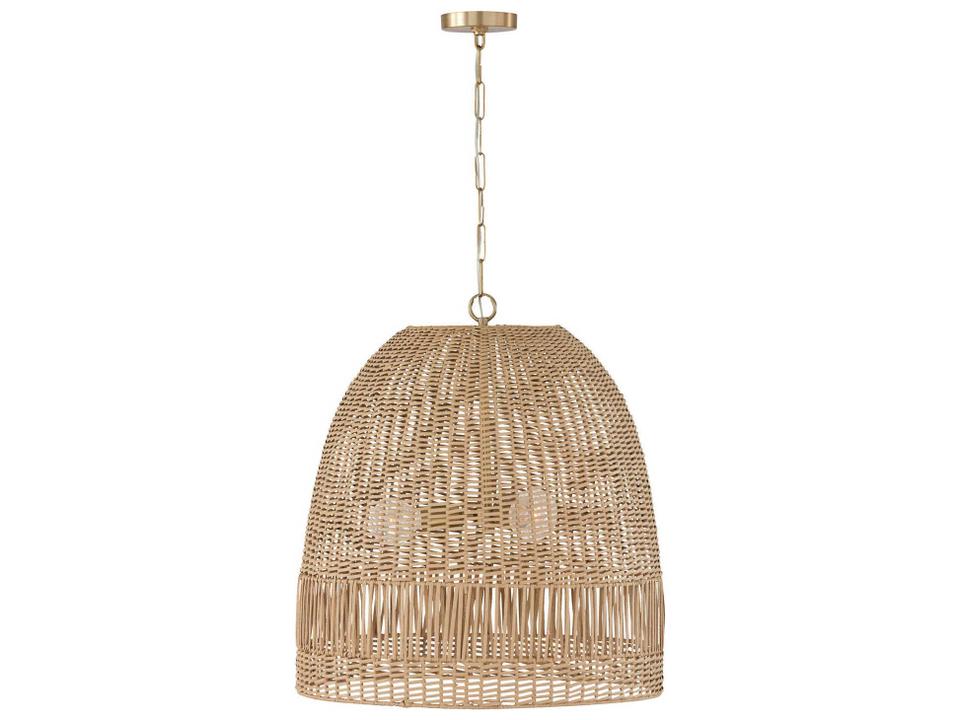 Naomi 3-Light Rattan Pendant Light in Matte Brass
