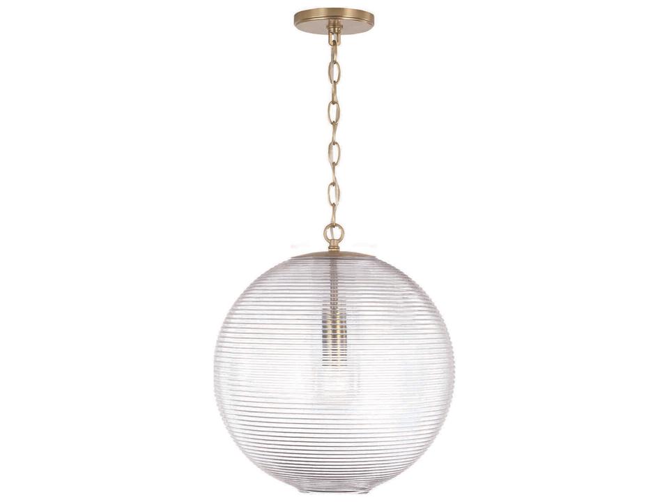 Dolan 1-Light Globe Pendant in Matte Brass with Clear Ribbed Glass