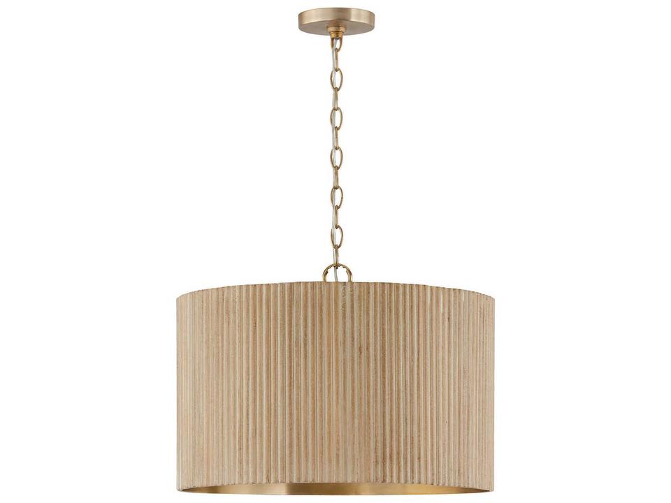 Donovan 3-Light Drum Pendant in White Wash and Matte Brass