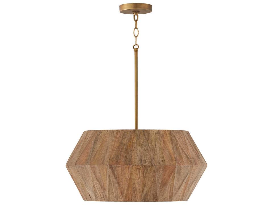 Nadeau 4-Light Wood Pendant Light in Light Wood and Patinaed Brass