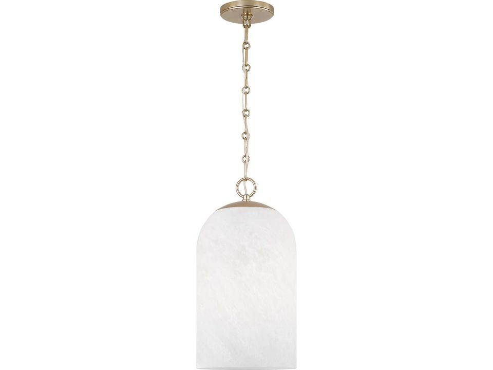 Cleo Capsule 1-Light Pendant with Faux Alabaster Glass in Matte Brass