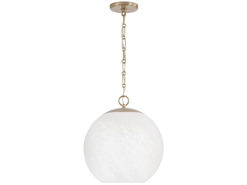Cleo Faux Alabaster Globe Pendant Light in Matte Brass