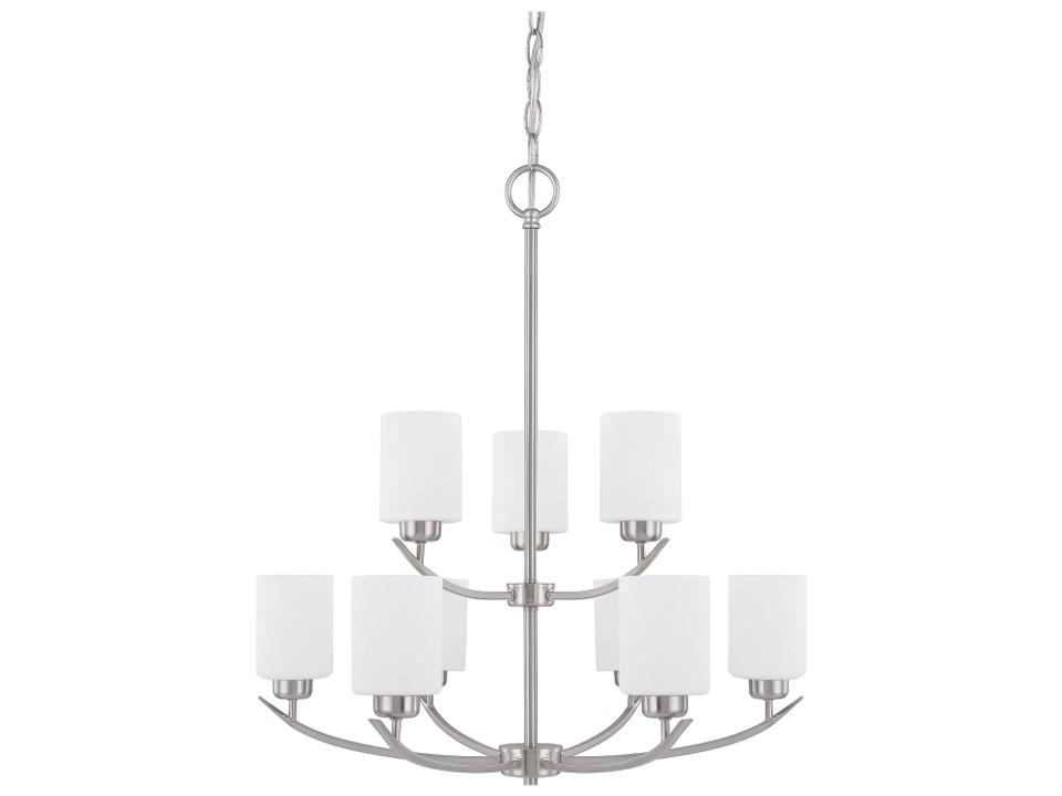 9-Light Dixon Chandelier in Brushed Nickel with Soft White Glass