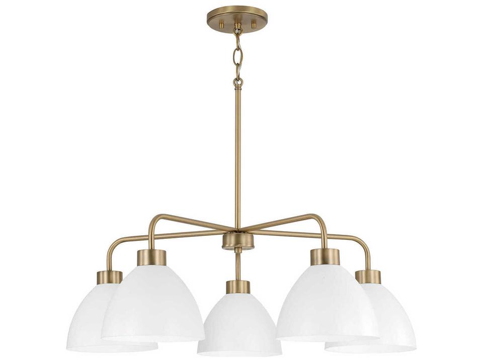 5-Light Ross Chandelier in Aged Brass and White