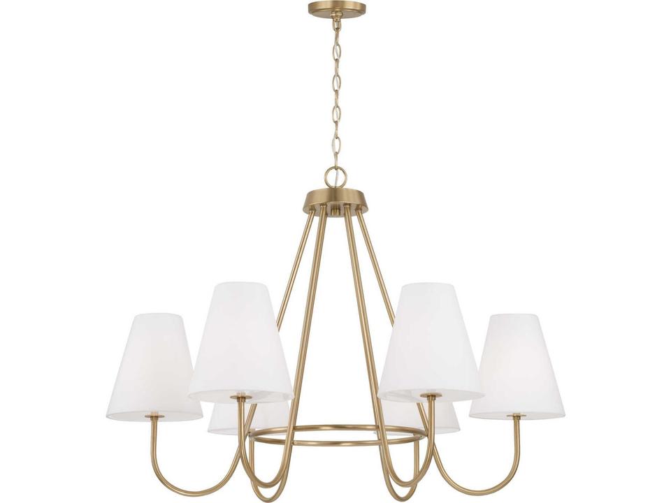 6-Light Julia Chandelier in Matte Brass with White Fabric Shades