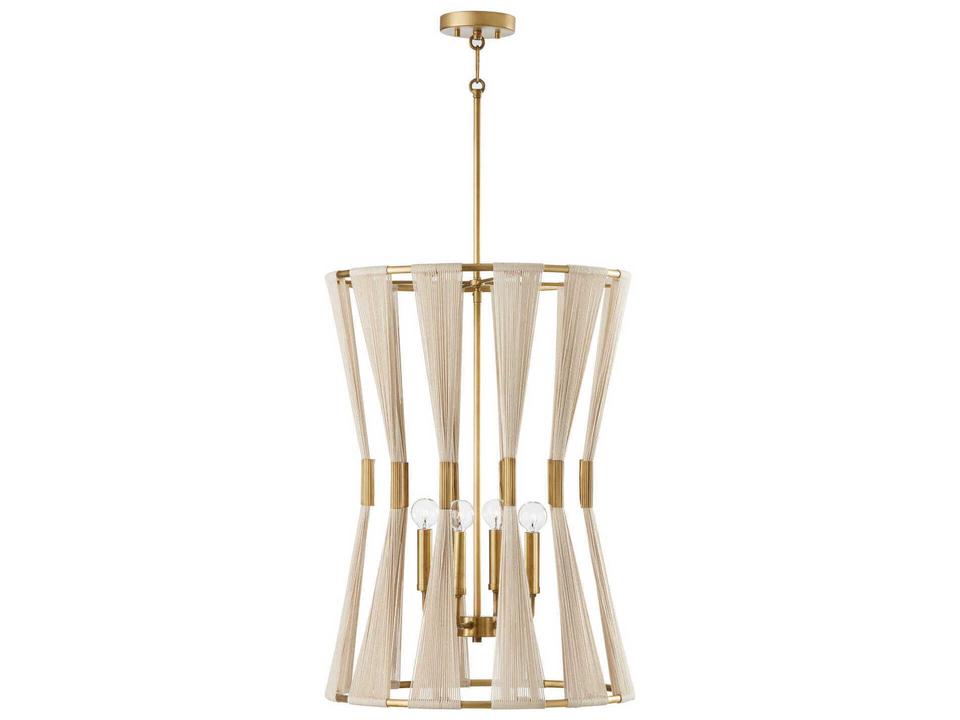 Bianca 4-Light Foyer Pendant Light in Bleached Natural Rope and Patinaed Brass