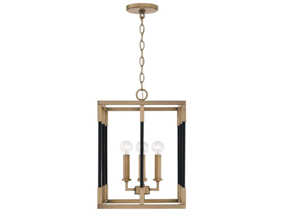 Bleeker 4-Light Foyer Pendant in Aged Brass and Black