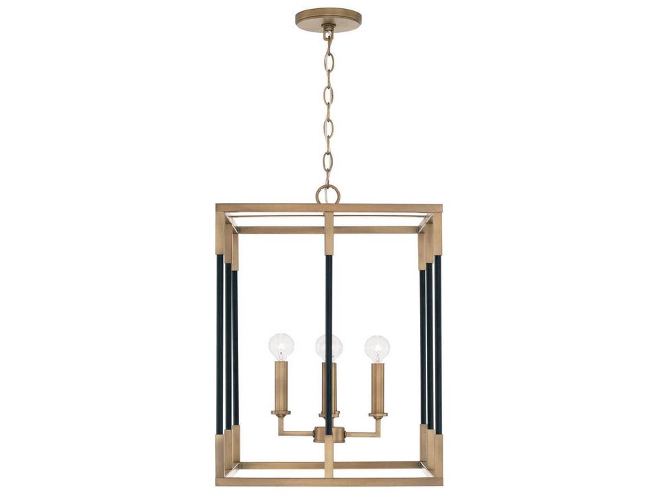 4-Light Bleeker Chandelier in Aged Brass and Black