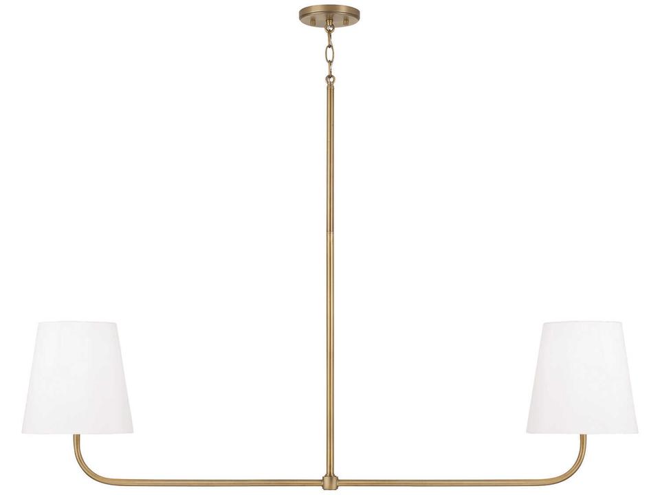 Brody 2-Light Linear Chandelier in Aged Brass with White Shades