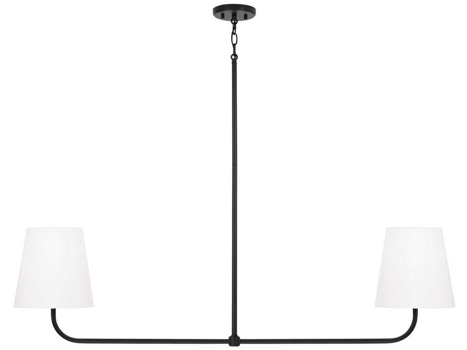 Brody 2-Light Linear Pendant with White Fabric Shades in Matte Black