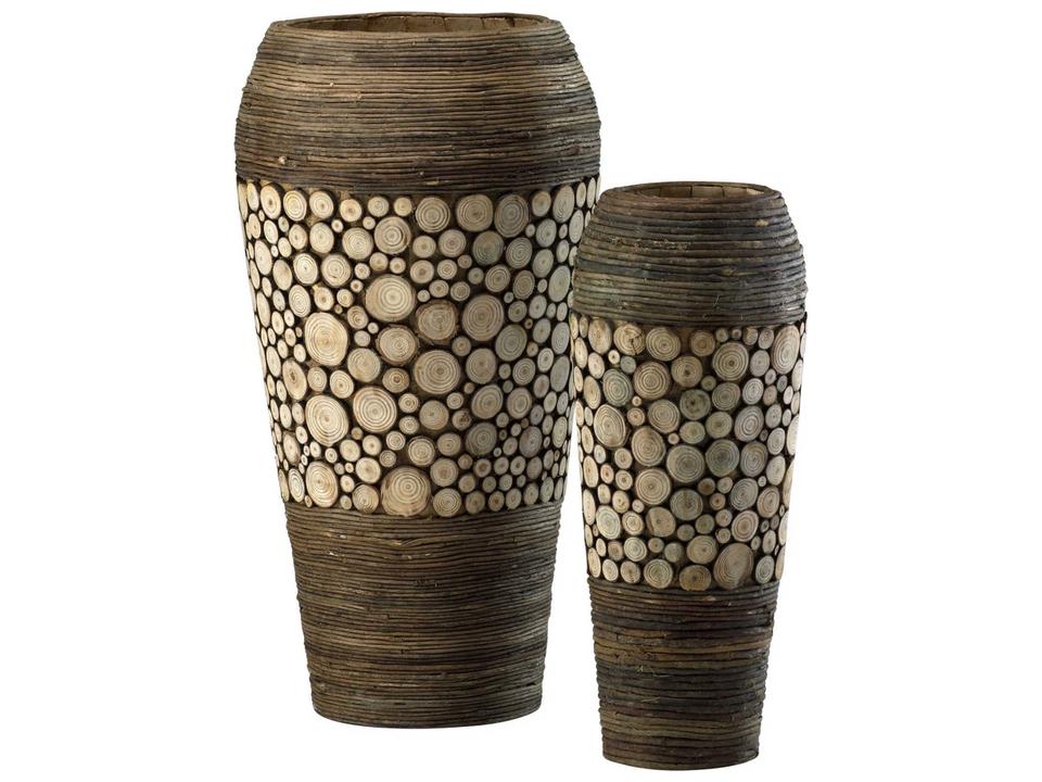 Birchwood Walnut Wood Slice Oblong Vase (Set of 2)