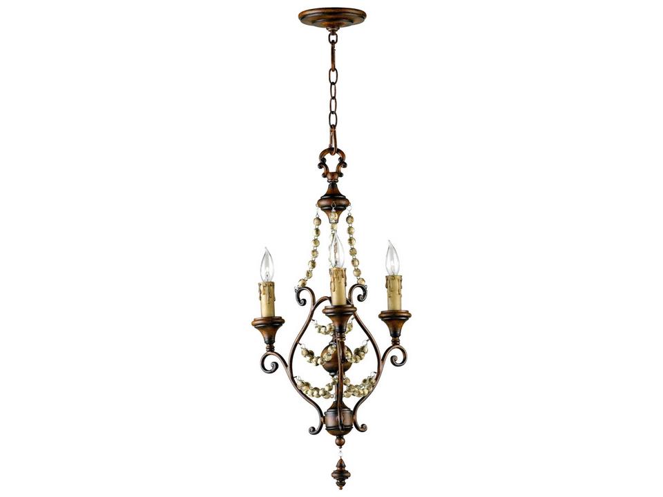 3-Light Meriel Chandelier in Antiqued Sienna Wrought Iron and Wood