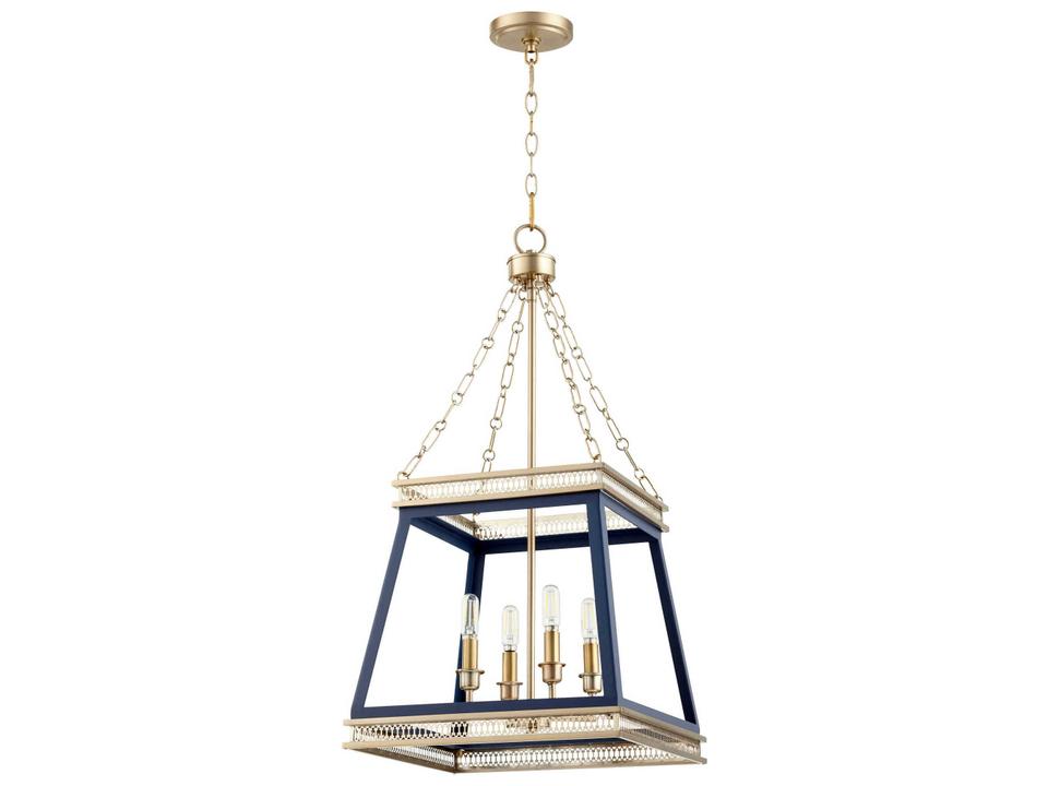 Gerard 4-Light Pendant Light in Blue and Aged Brass