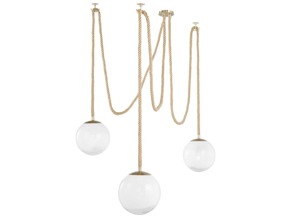 Rockport 3-Light Globe Pendant Light in Aged Brass and Natural Sisal
