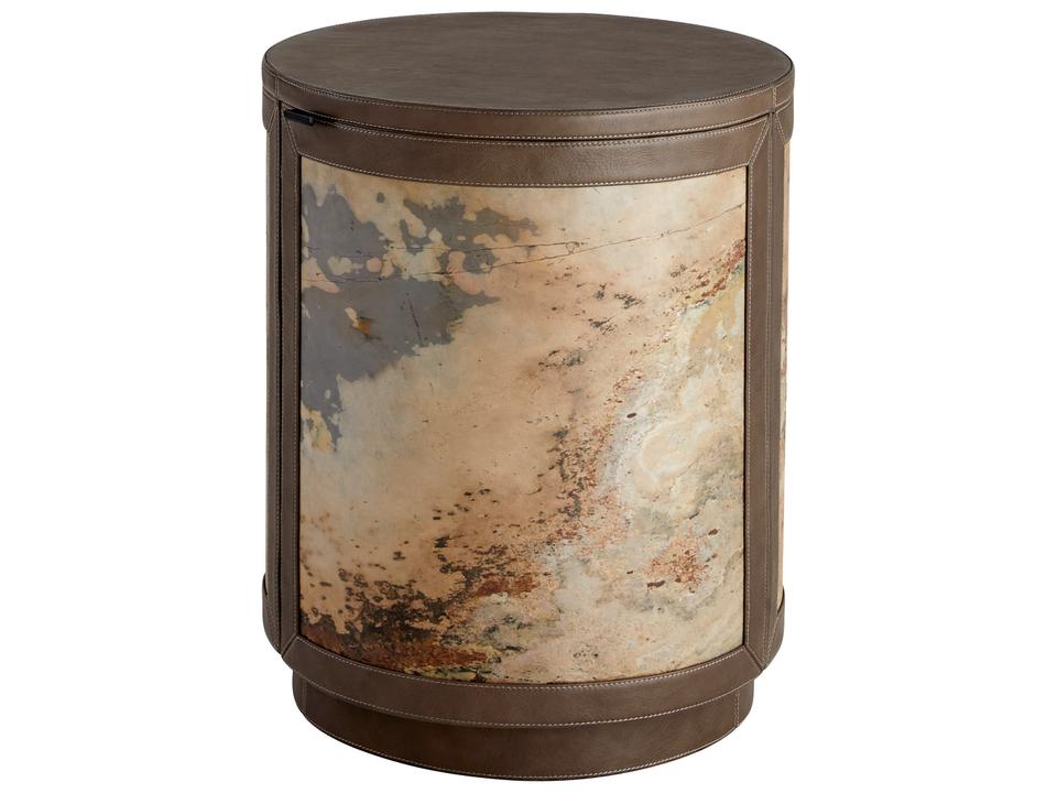 Tesoro Round End Table Leather Slate Veneer Smoke Grey