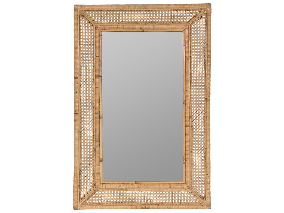 Jameson Rectangle Wall Mirror in Natural Rattan with Bevel