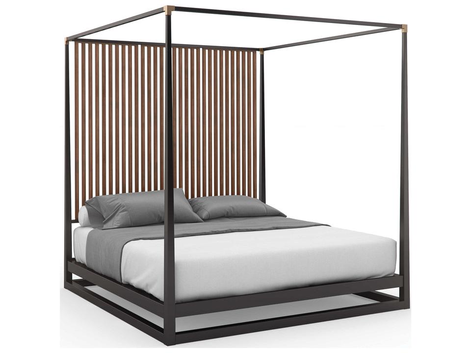 Pinstripe King Canopy Bed in Dark Chocolate and Rich Walnut