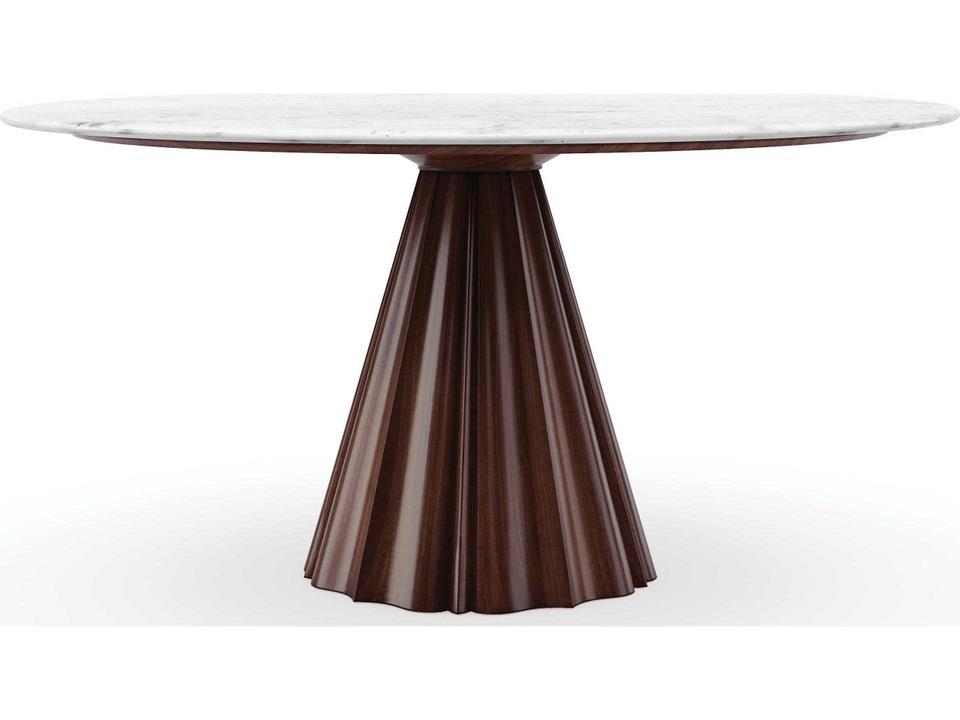 All Natural 60-Inch Round Dining Table with White Marble Top and Rich Walnut Base