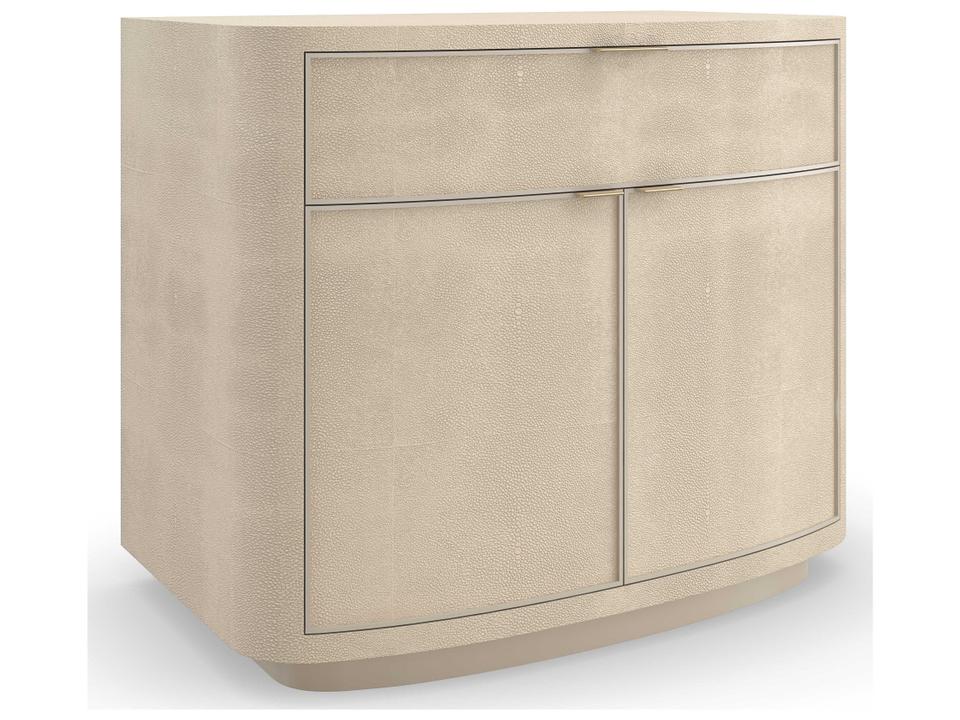 Simply Perfect Nightstand Ivory Faux Shagreen with Soft Close Drawer