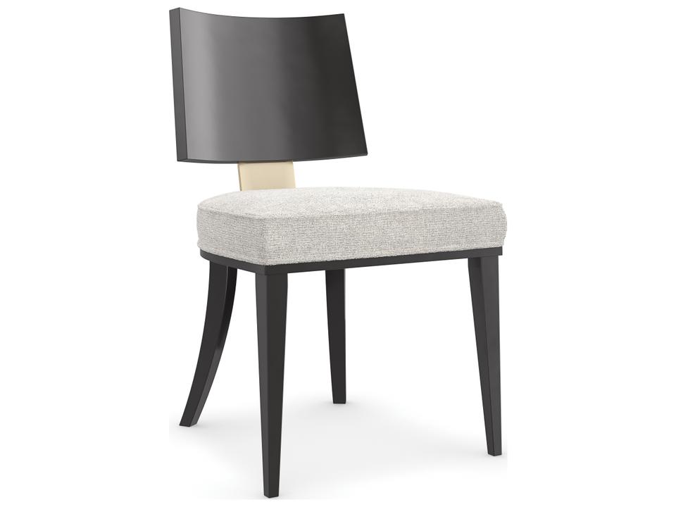 Classic Champagne Upholstered Dining Side Chair in Almost Black and Brushed Gold