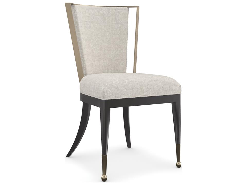 Astoria Upholstered Dining Side Chair in Ivory Linen Blend and Brushed Gold