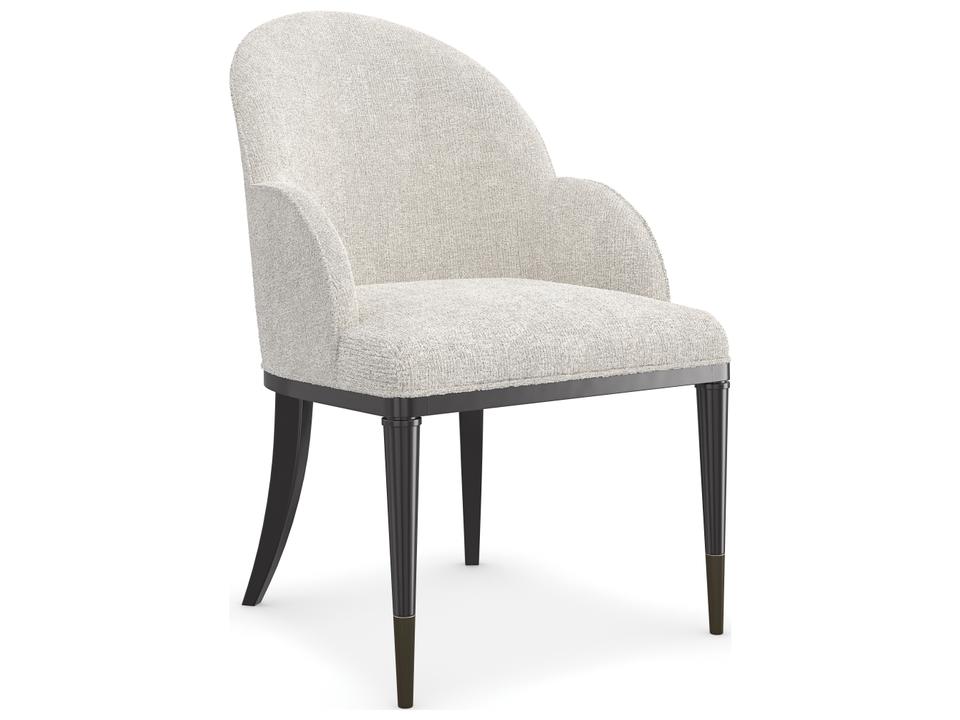 Classic Nuage Upholstered Dining Side Chair in Almost Black with Brushed Gold Ferrules