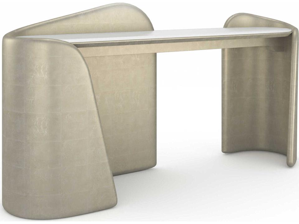 Bauble Console Table with Frosted Glass Top and Oracle Broken Leaf Finish
