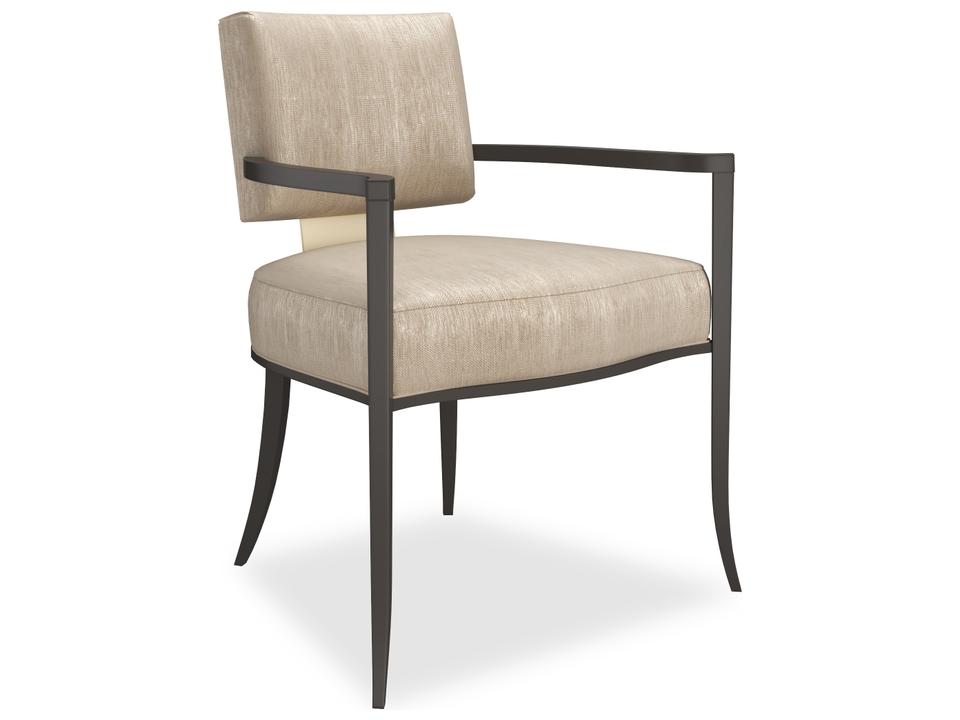 Reserved Seating Birch Wood Beige Upholstered Arm Dining Chair