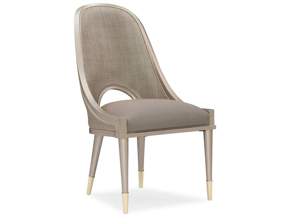 Classic Cane I Join You Upholstered Dining Side Chair in Neutral Metallic