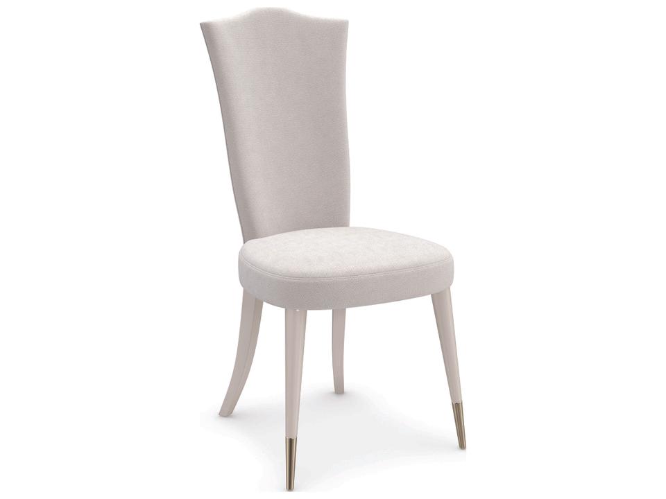Cherub Upholstered Dining Side Chair with Matte Pearl Legs and Gold Ferrules