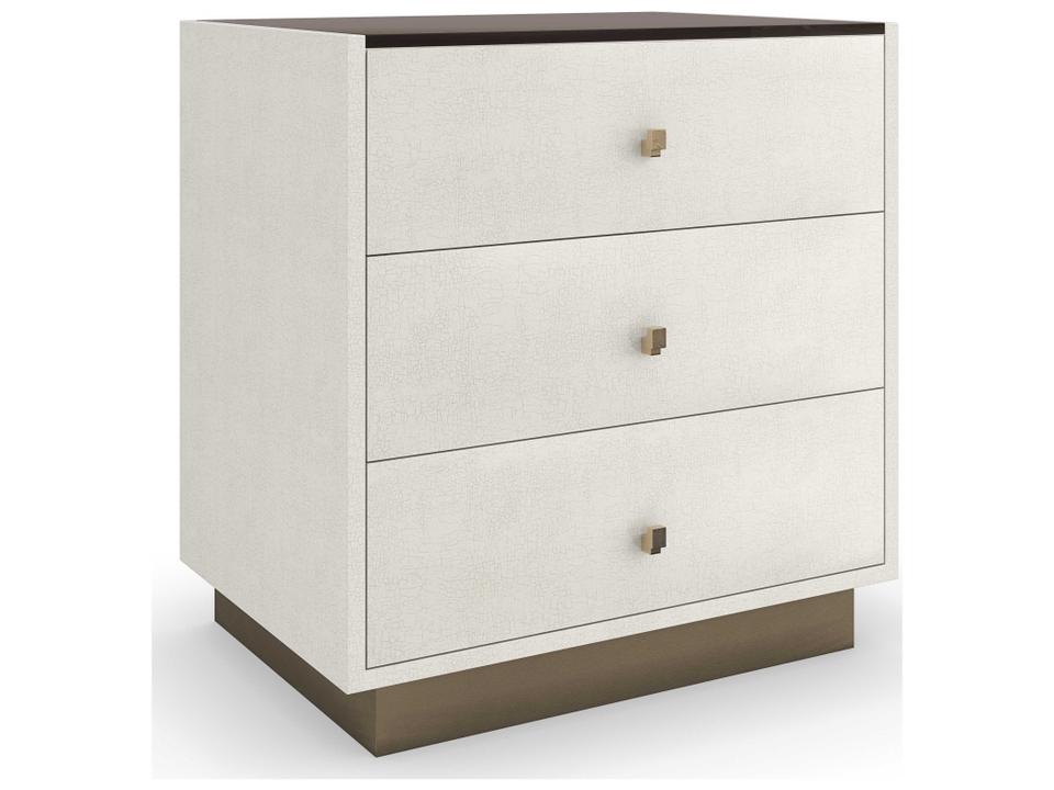 Iliad 3-Drawer Nightstand with Smoked Bronze Glass Top and Ivory Craze Finish