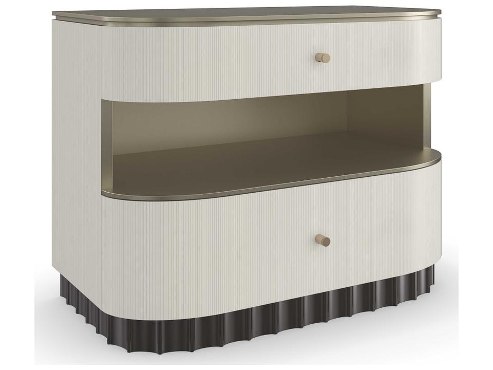 Deep Sleep Nightstand with Two Drawers in Ivory and Gold