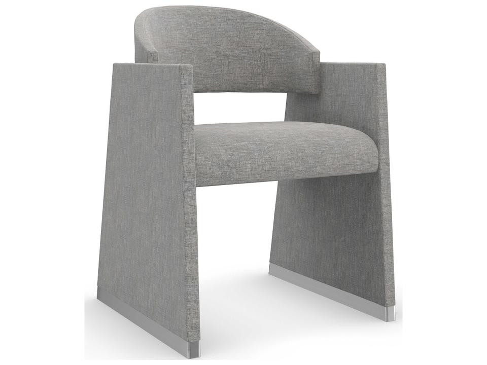 Classic Polish Off Upholstered Dining Armchair in Gray Metallic and Polished Silver
