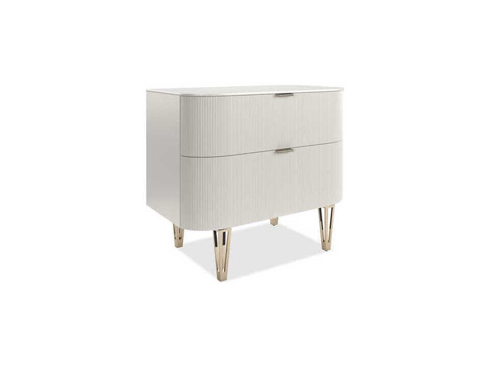 True Love Nightstand  Classic Matte Pearl Fluted Front Two Drawers