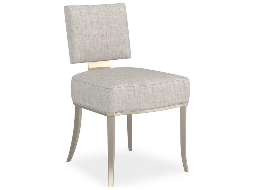 Reserved Seating Upholstered Dining Side Chair in Soft Silver Paint and Whisper of Gold
