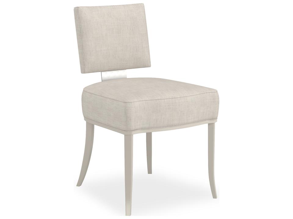 Reserved Seating Side Upholstered Accent Chair in Matte Pearl and Lightly Brushed Chrome