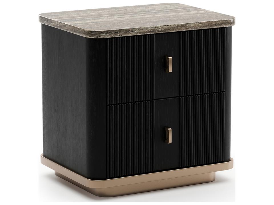 Rhythm Small Nightstand with Dark Travertine Top and Black Stained Ash