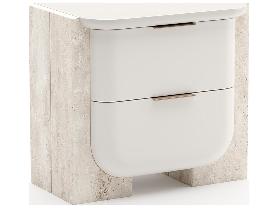 Overlap Small Nightstand with Two Drawers in Latte and Travertine
