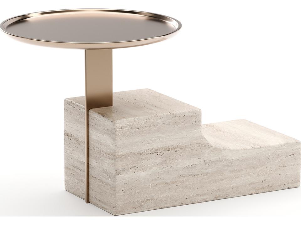 Overlap Nightstand Base Light in Whisper of Gold with Travertine