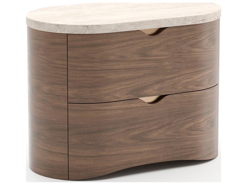 Fleur 2-Drawer Travertine Top Nightstand in Porcini