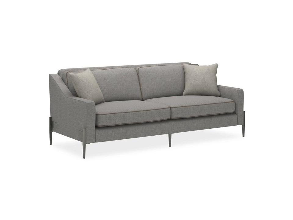 Modern Remix 3-Seat Grey Wool Blend Sofa with Tan Leather Welt