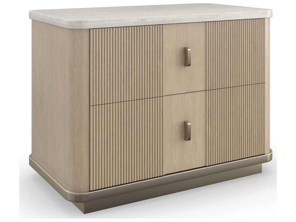 Rhythm Two-Drawer Nightstand in Sun Drenched Oak with Travertine Stone Top