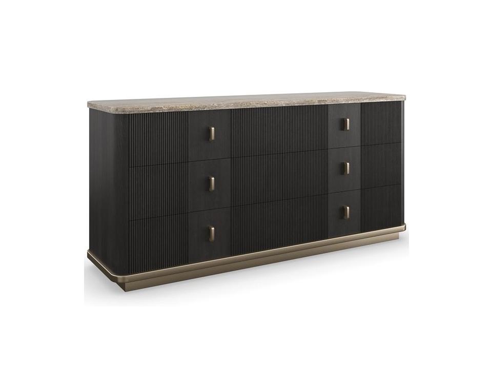Rhythm 6-Drawer Dresser with Travertine Stone Top in Black Stained Ash