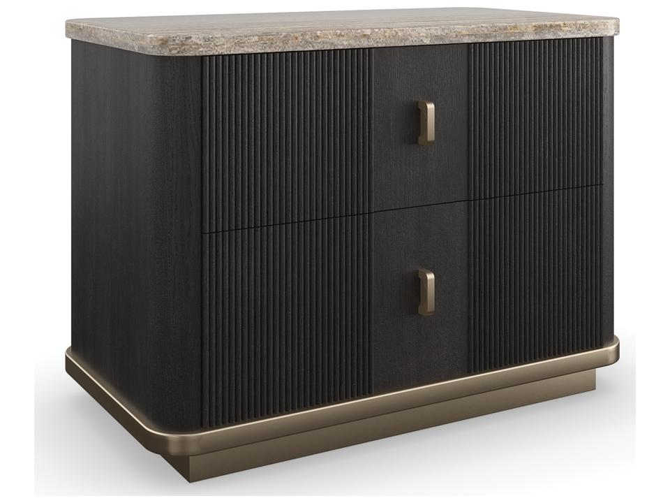 Rhythm 2-Drawer Nightstand with Dark Travertine Stone Top in Black Stained Ash