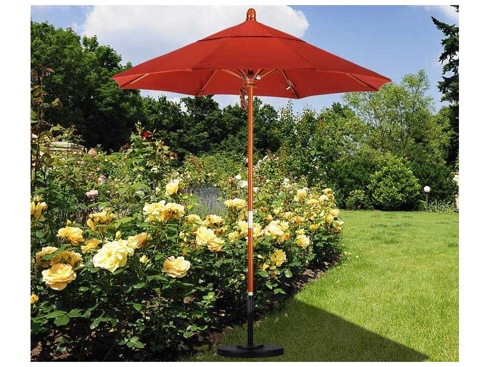 California Patio Umbrella Quick Ship Grove Series 7.5 Foot Octagon Market Wood Patio Umbrella with Push Lift System