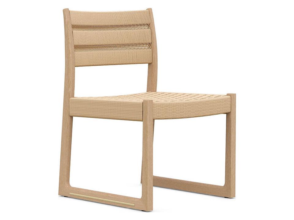 Angelo Rattan and Oak Dining Side Chair with Matte Brass Inlay