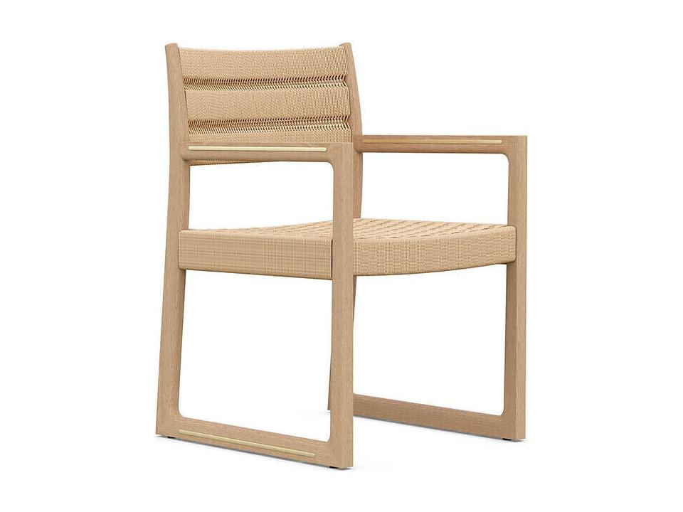 Angelo Arm Dining Chair in Natural Oak with Rattan and Matte Brass